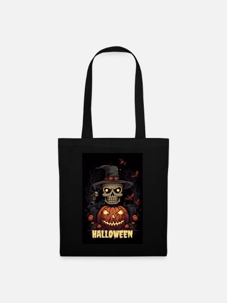 Halloween T-Shirt Totenkopf Kürbis - Stoffbeutel - Schwarz