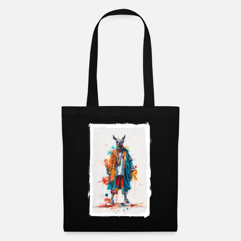 Buntes Lama - Stoffbeutel - Schwarz