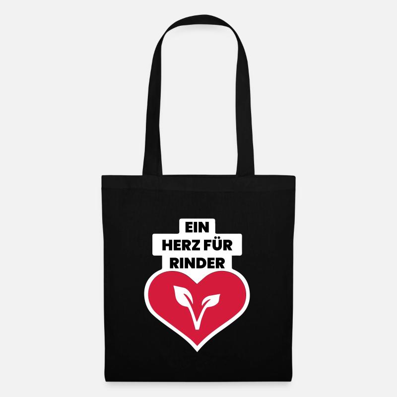 cooler Spruch vegan Rinder Herz Geschenk - Stoffbeutel - Schwarz