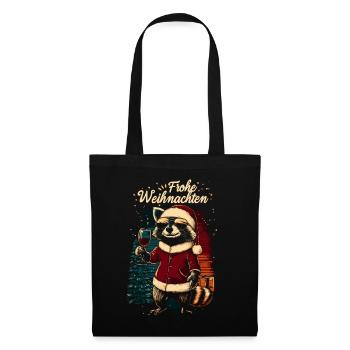 Raton laveur avec verre de vin à Noël - Sac en tissu - noir - Devant