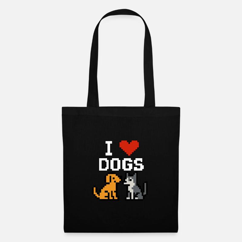 I ❤️ DOGS – Retro Pixel Art Design - Stoffbeutel - Schwarz