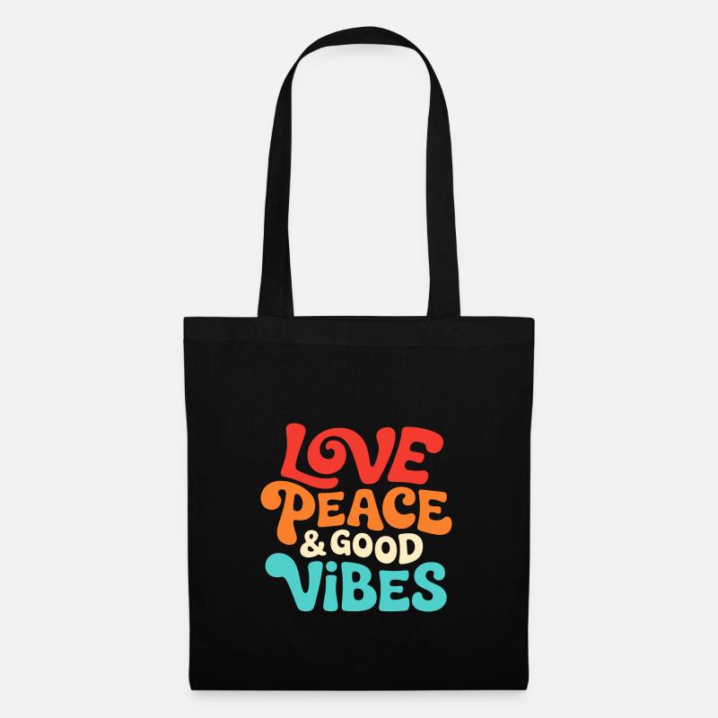 Love Peace & Good Vibe Retro Spruch - Stoffbeutel - Schwarz