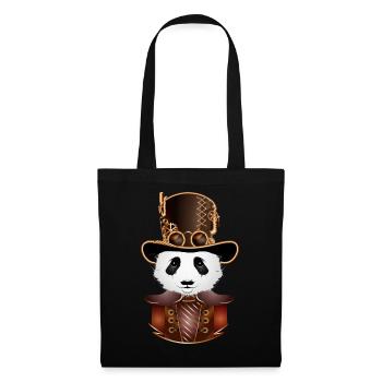 Steampunk Panda Bear avec un look de chapeau cylindre antique - Sac en tissu - noir - Devant