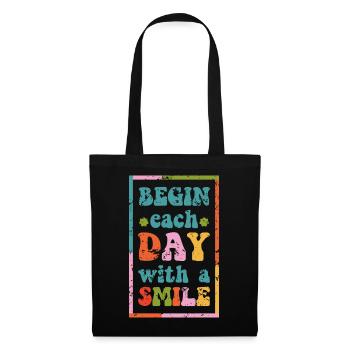Motivierender T-Shirt Smile Day Grunge Effekt - Stoffbeutel - Schwarz - Vorne