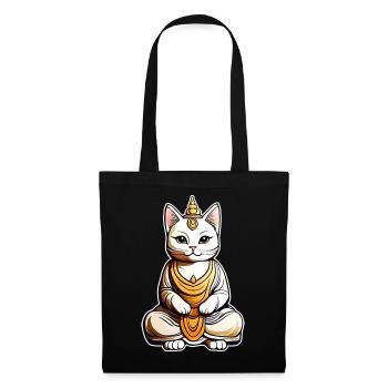 Chat mignon en position de yoga de Bouddha - Sac en tissu - noir - Devant