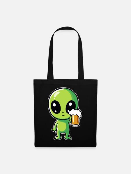 Alien mit Bier - Stoffbeutel - Schwarz