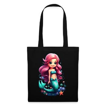 Adorable sirène chibi aux cheveux roses - Sac en tissu - noir - Devant