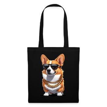Cooler Corgi mit Sonnenbrille - Stoffbeutel - Schwarz - Vorne