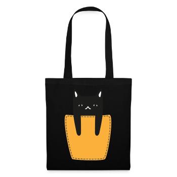 Katze In Der Brusttasche - Stoffbeutel - Schwarz - Vorne