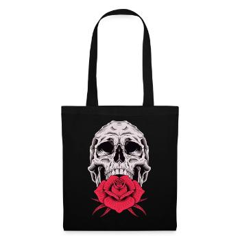 Motif de la rose de crâne pour les amateurs de motards, de gothique et de rockers - Sac en tissu - noir - Devant