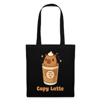 Capy Latte Capybara Cafe Latte Kaffee Kawaii Süß - Stoffbeutel - Schwarz - Vorne