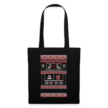 Winterwunder Muster mit Reh und Geschenk - Stoffbeutel - Schwarz - Vorne