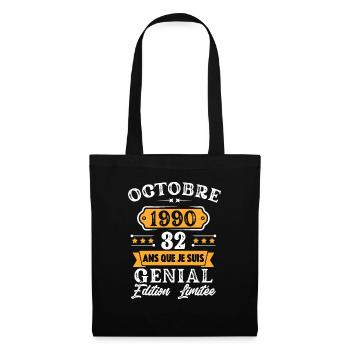 Cadeau D'anniversaire 32 Ans Octobre 1990 Rétro - Sac en tissu - noir - Devant
