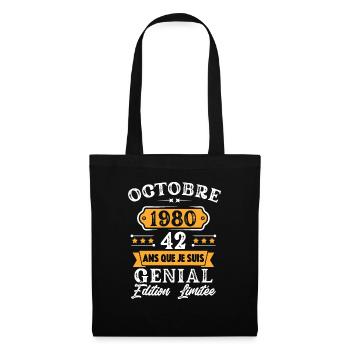 Cadeau D'anniversaire 42 Ans Octobre 1980 Rétro - Sac en tissu - noir - Devant