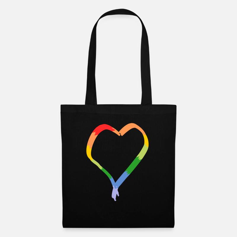 Regenbogenherz gezeichnet - Stoffbeutel - Schwarz