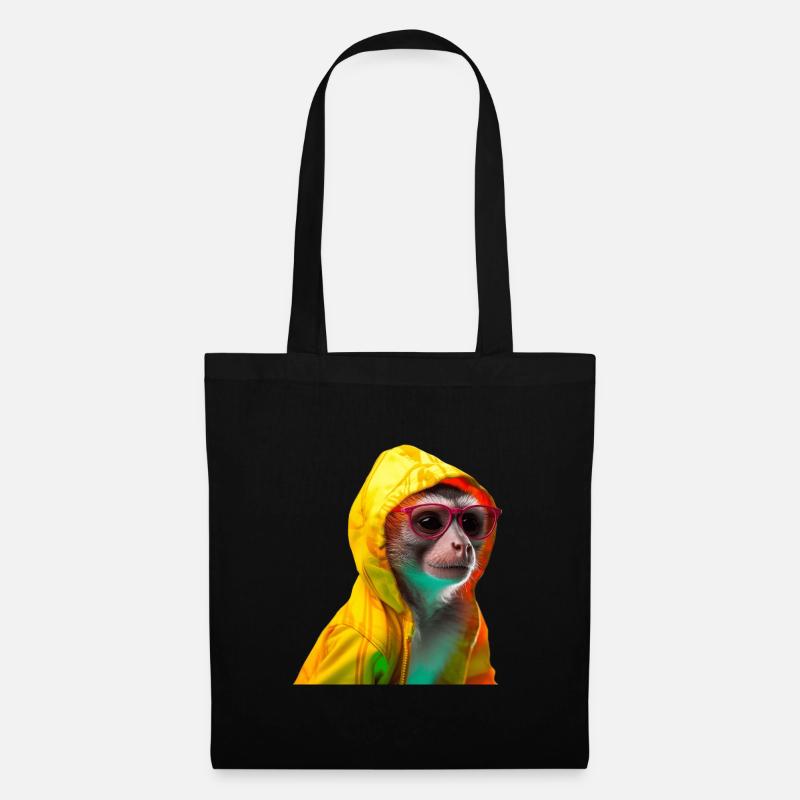 Totenkopfäffchen mit Sonnenbrille Bunt Coole Affen - Stoffbeutel - Schwarz