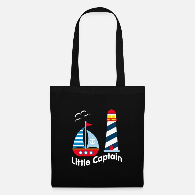 Small captain with sailboat, seagulls and illumination - Tote Bag - black