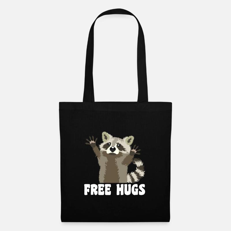 Free Hugs Waschbär Spruch - Stoffbeutel - Schwarz