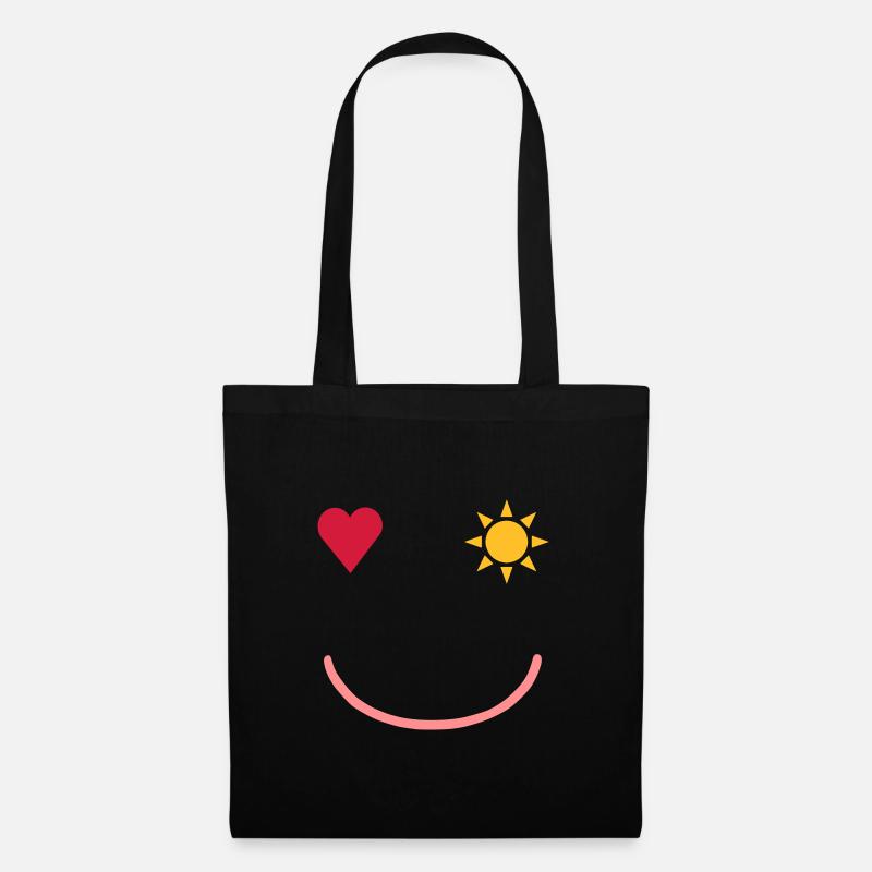 ★ Couleurs de conception modifiables ★ Visage souriant - Sac en tissu - noir