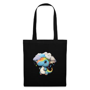 Dinosaurier Kind Regenbogen Geschenk - Stoffbeutel - Schwarz - Vorne