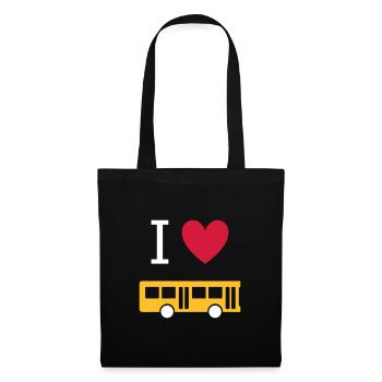 ★ Designfarben änderbar ★ Ich liebe Busse - Stoffbeutel - Schwarz - Vorne