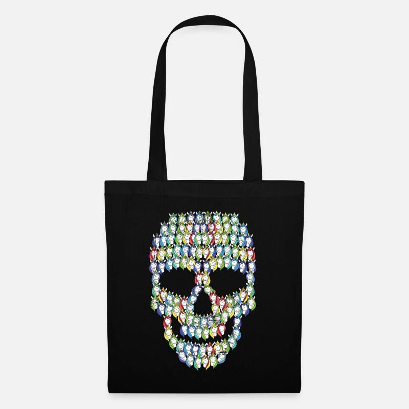 Totenkopf Einhörner | Fabelwesen Regenbogen Kopf - Stoffbeutel - Schwarz
