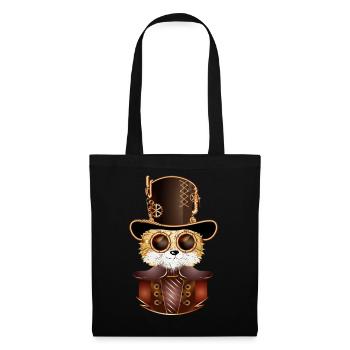 Steampunk Fuchs mit antiken Zylinder Hut & Brille - Stoffbeutel - Schwarz - Vorne