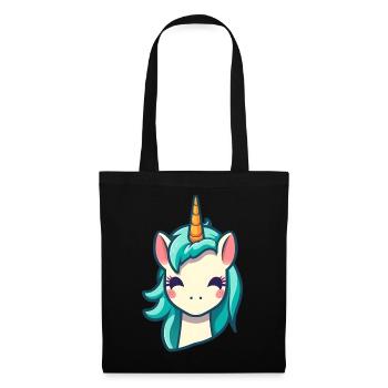 Licorne mignonne en bleu | Licorne - Sac en tissu - noir - Devant