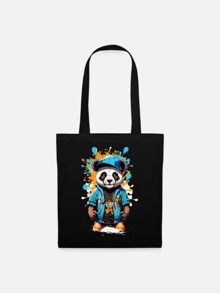 Panda Bär - Stoffbeutel - Schwarz