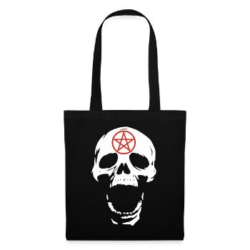 Crâne blanc et pentagramme rouge - Sac en tissu - noir - Devant