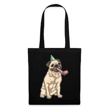 Mops Geburtstag Tröte - Stoffbeutel - Schwarz - Vorne