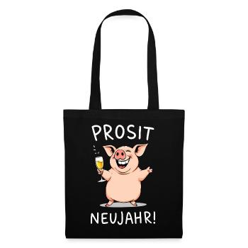 Silvester Party lustig Prosit Neujahr Schwein - Stoffbeutel - Schwarz - Vorne