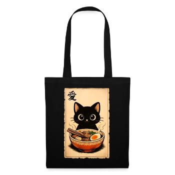 Ramen Katze Liebe 愛 Japanische Neko - Stoffbeutel - Schwarz - Vorne