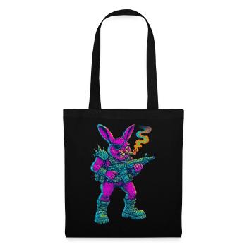 Neon Punk Bunny mit Zigarre und Gewehr - Stoffbeutel - Schwarz - Vorne