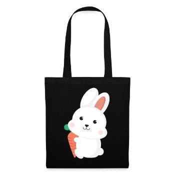Cute White Bunny Rabbit Holding Carrot Cartoon Art - Stoffbeutel - Schwarz - Vorne