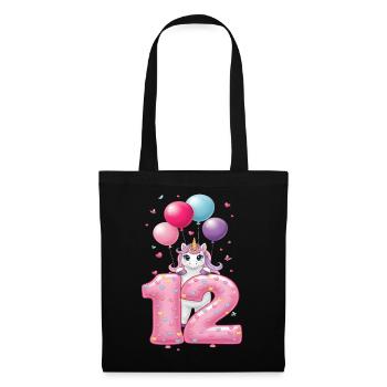 12 ans de fille licorne mignonne 12e anniversaire - Sac en tissu - noir - Devant