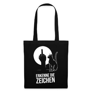 Erkenne Die Zeichen Mittelfinger Schatten Mieze - Stoffbeutel - Schwarz - Vorne