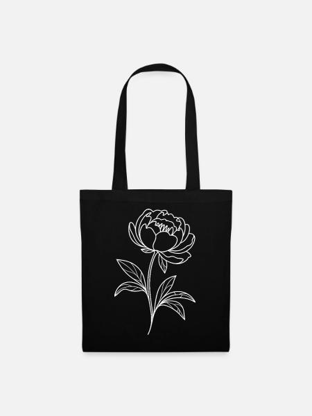 Monochrome Linienblume Skizzen-Design - Stoffbeutel - Schwarz