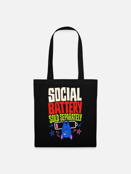 Social Battery leer – Lustige müde Fledermaus - Stoffbeutel - Schwarz