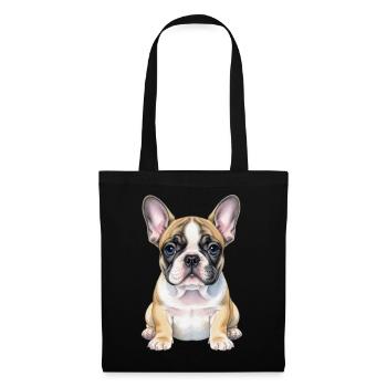 Französische Bulldogge Welpe Hundeshirt Geschenk - Stoffbeutel - Schwarz - Vorne