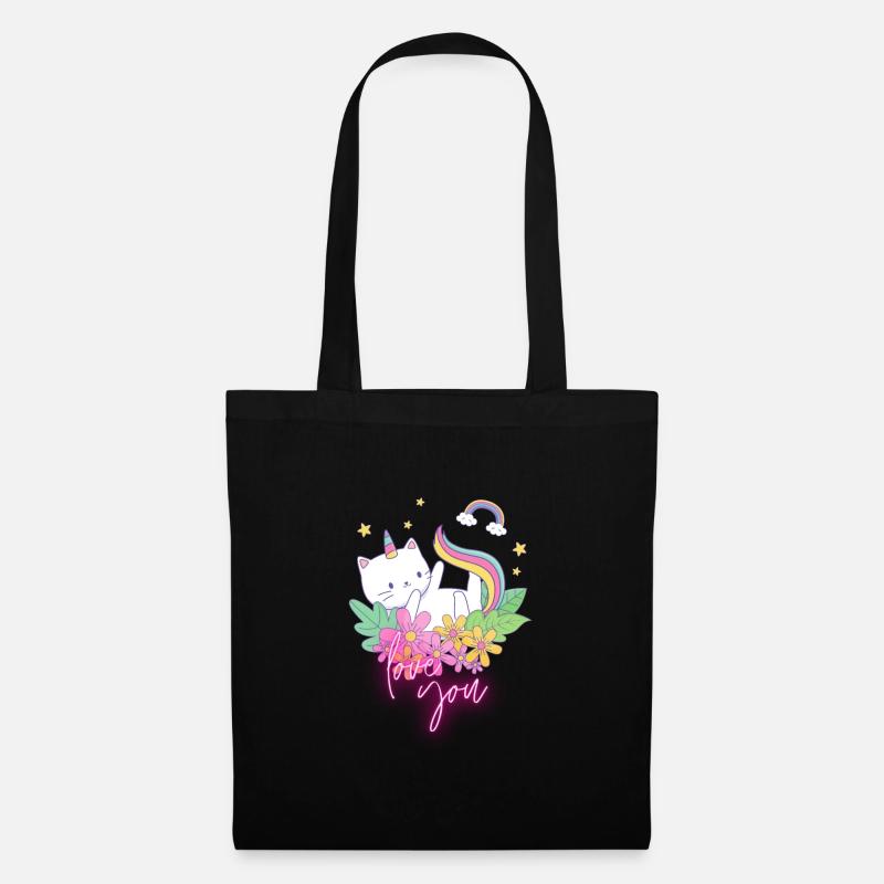 Einhorn-Katze - Stoffbeutel - Schwarz