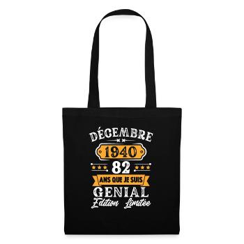 Cadeau D'anniversaire 82 Ans Décembre 1940 Rétro - Sac en tissu - noir - Devant