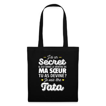 Secret / je vais être tata / future tata - Sac en tissu - noir - Devant