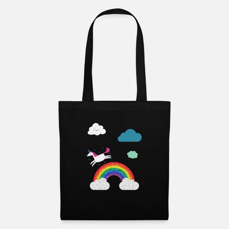Glückliches Wolken Einhorn - Stoffbeutel - Schwarz