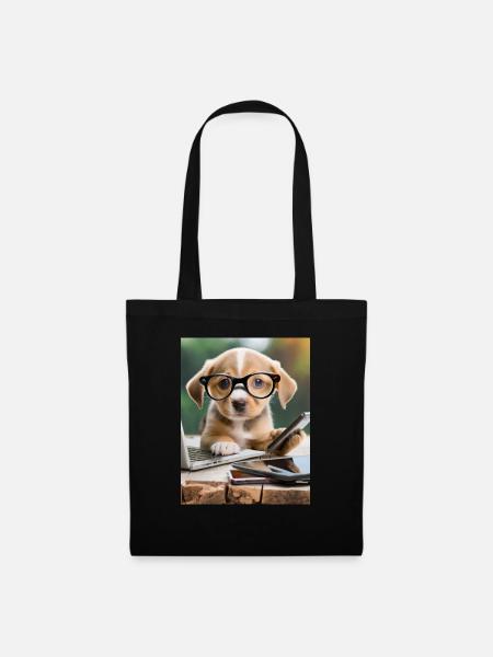 Hund mit Brille - Stoffbeutel - Schwarz