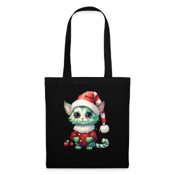 Katze Weihnachten Weihnachtselfe Geschenke Mütze - Stoffbeutel - Schwarz - Vorne
