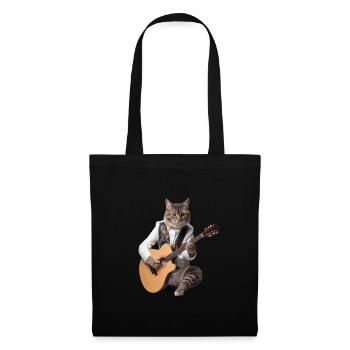 Katze Gitarre - Stoffbeutel - Schwarz - Vorne