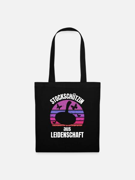 Eisstock Stockschützin Damen Stocksport - Stoffbeutel - Schwarz