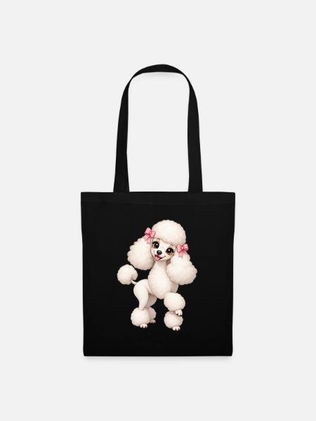 Pudel mit rosa Schleifen Cartoon - Stoffbeutel - Schwarz
