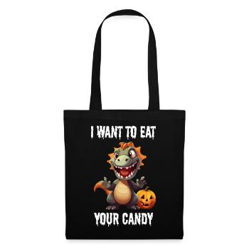 Hungry dinosaur celebrates Halloween with candy - Tote Bag - black - Front